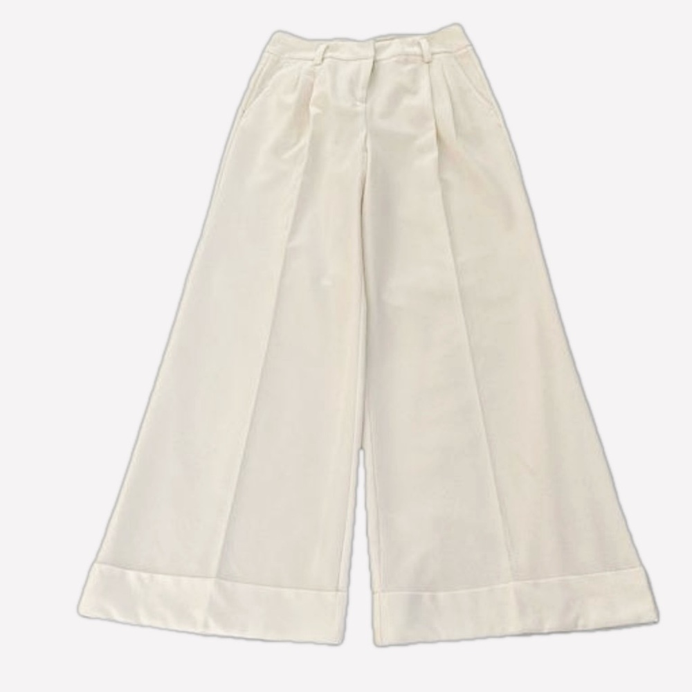New York & Company Wide Leg Pleated Trousers, Size 4, Ivory
